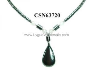 Hematite Stone Beads Drop Charm Choker Collar Pendant Necklace